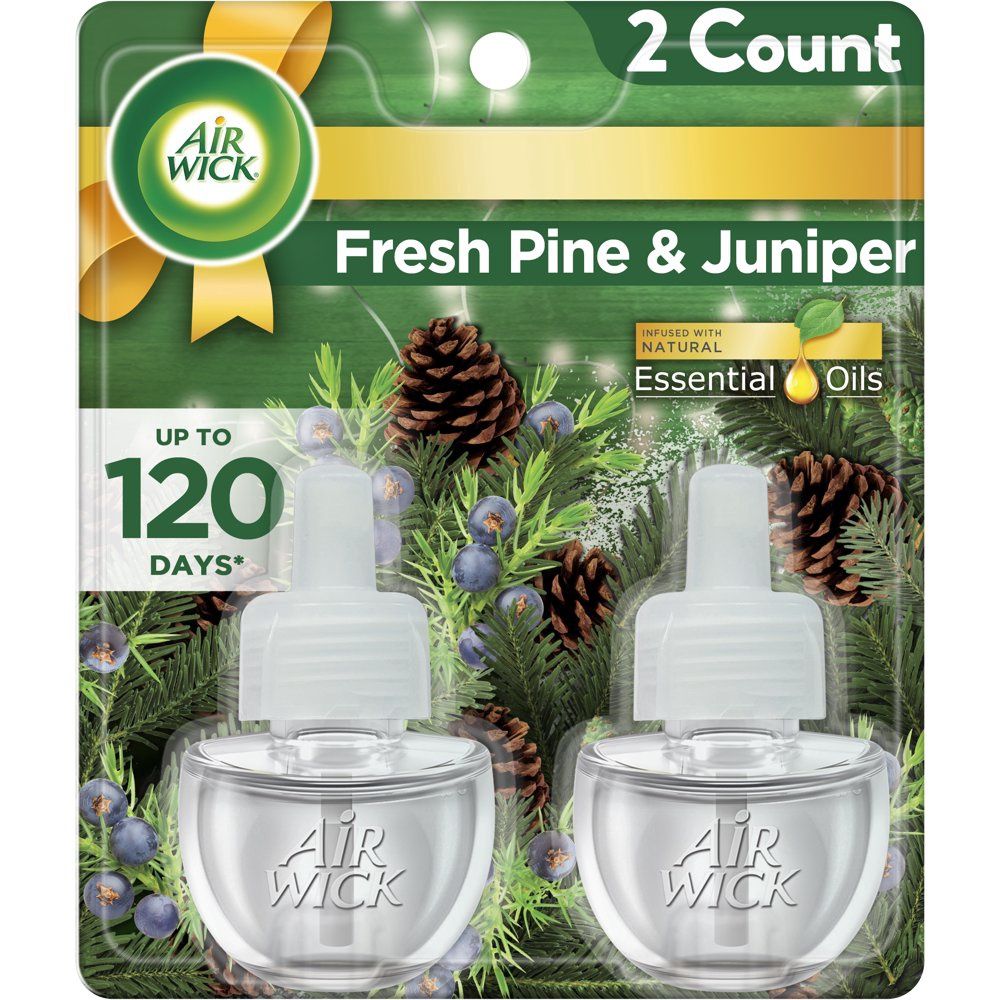 Air Wick Plug in Scented Oil Refill, 2 ct, Fresh Pine and Juniper, Air Freshener, Essential Oils, Fall Scent, Fall decor