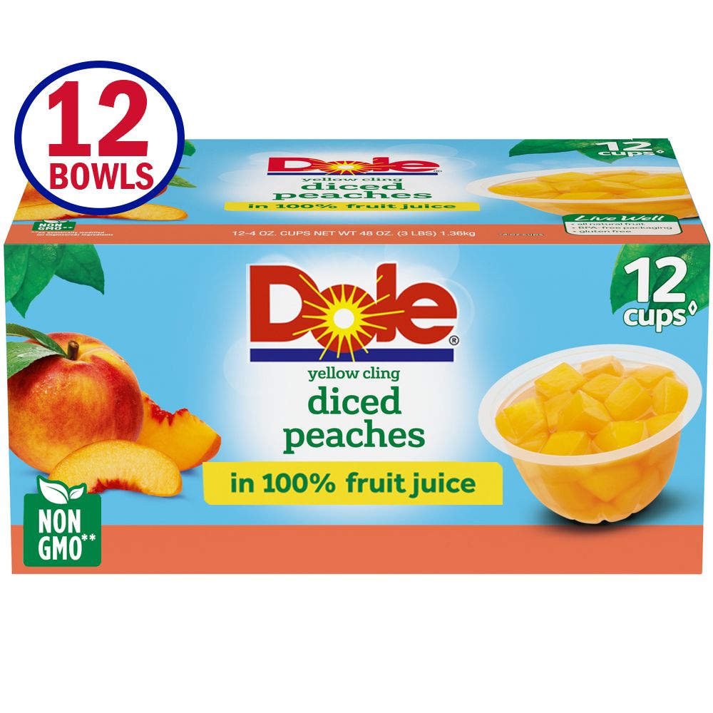 Dole Fruit Bowls Yellow Cling Diced Peaches in 100% Fruit Juice, 4 Oz Bowls