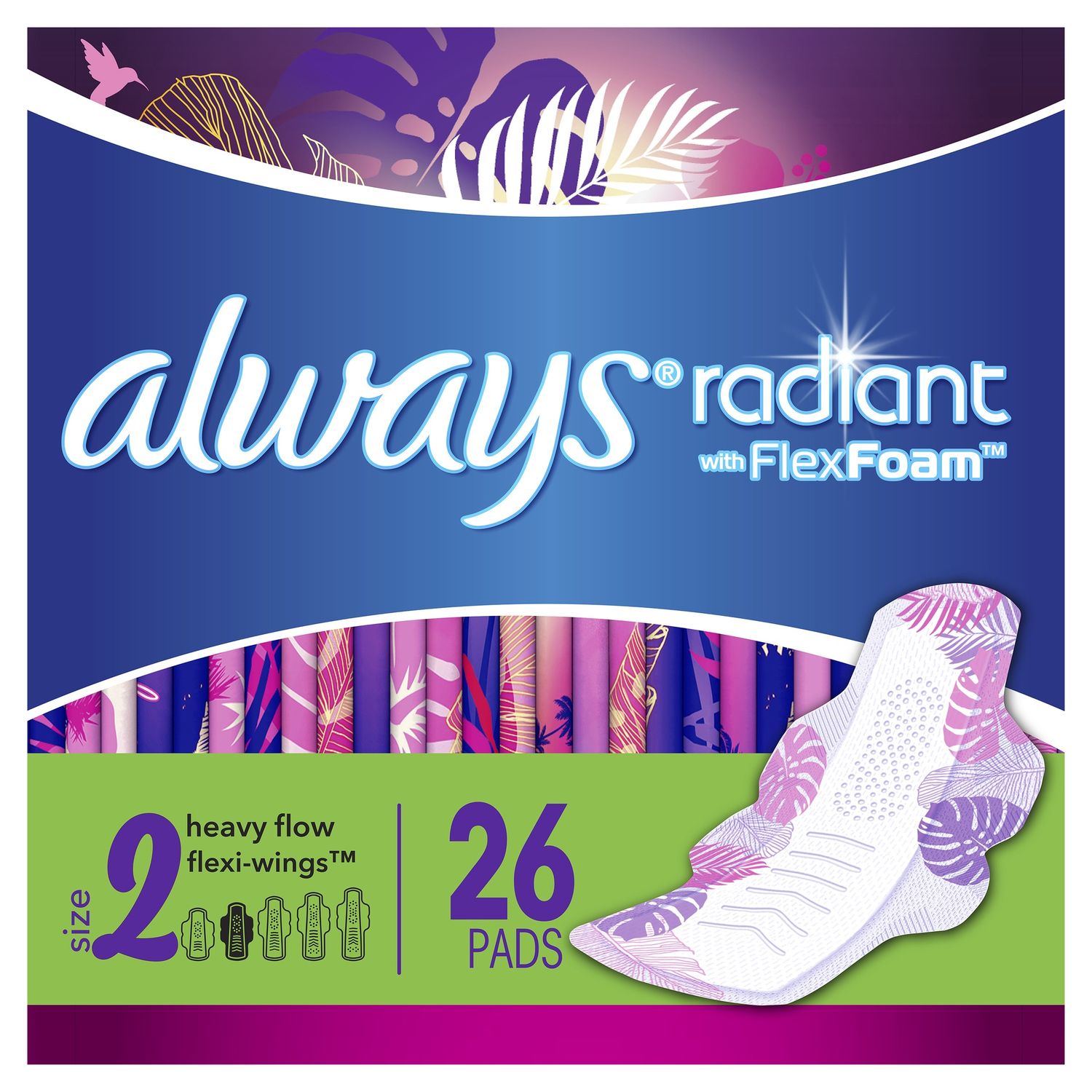 Always Radiant Heavy Flow Flex Foam Pads - Scented - Size 2 - 13ct