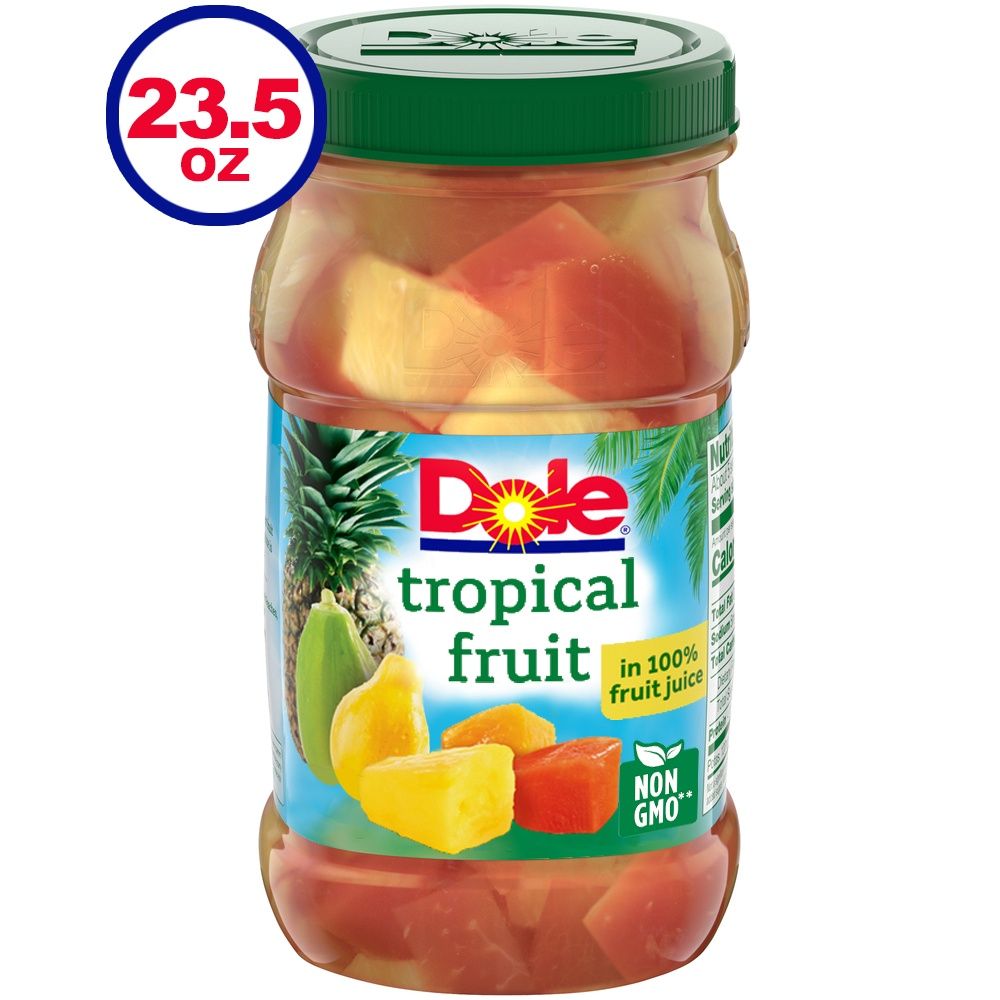 Dole Tropical Fruit in 100% Fruit Juice, Jarred Pineapple and Papaya, 23.5 Oz Jar