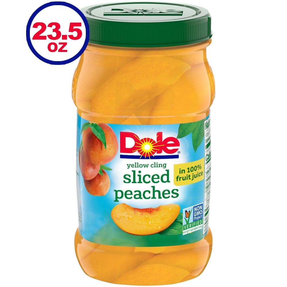 Dole Yellow Cling Sliced Peaches in 100% Fruit Juice, Jarred Peaches, 23.5 Oz