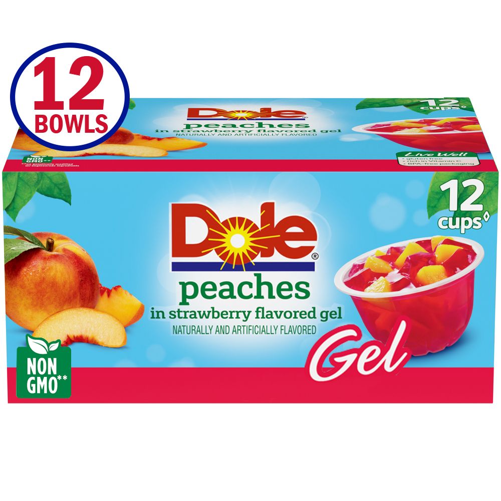 Dole Fruit Bowls Peaches in Strawberry Gel, 4.3 Oz Bowls