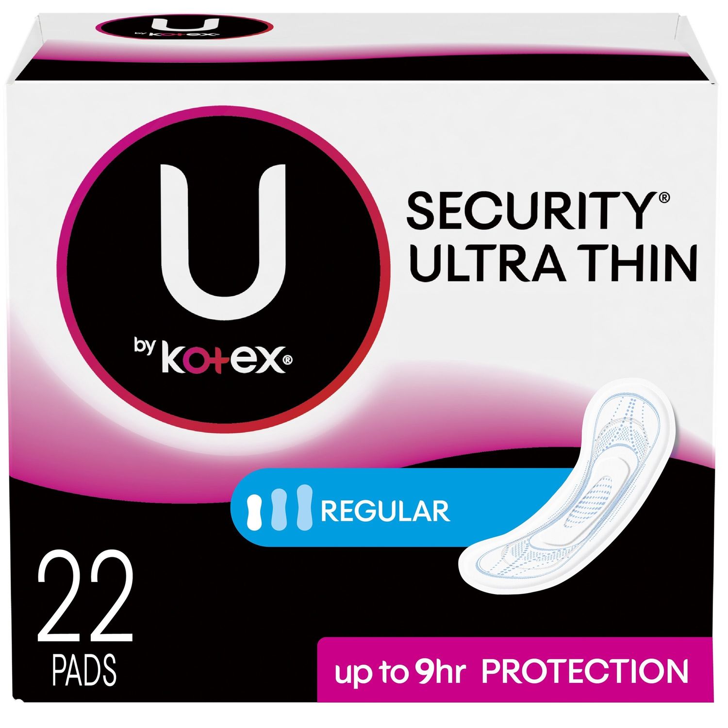U by Kotex Security Ultra Thin Pads, Regular, Unscented, 22 Count