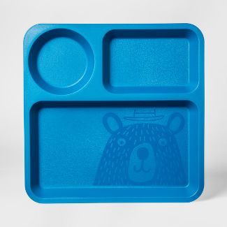 10inch Plastic Kids Square Divided Plate blue