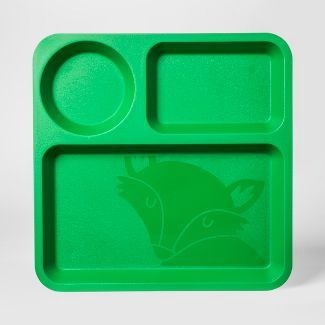 10 inch Plastic Kids Square Divided Plate green