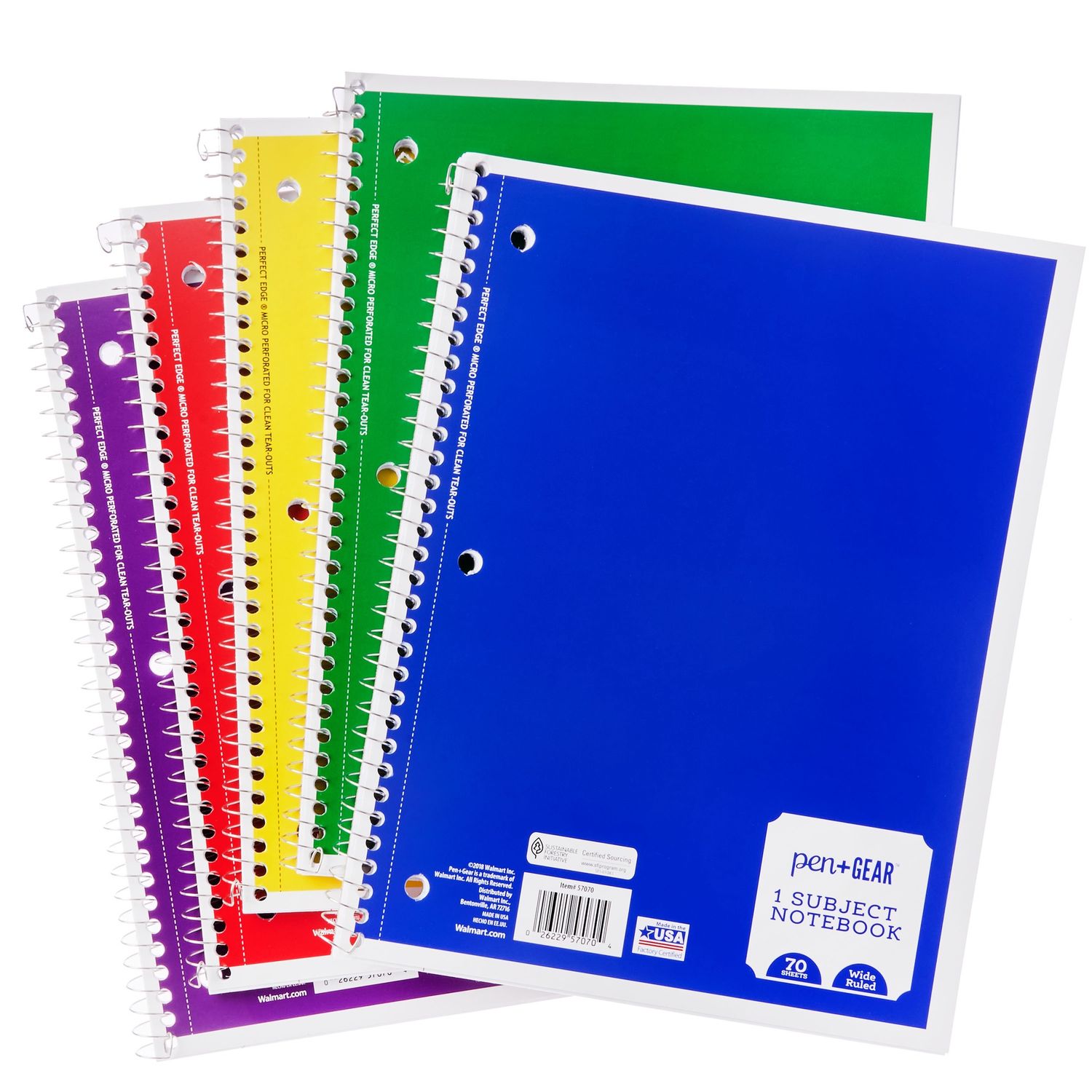 Pen + Gear Notebook, Wide Ruled, 70 Pages  Colors Vary