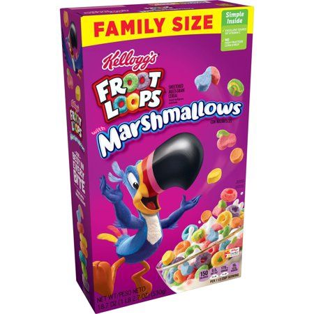 Kellogg's Froot Loops Breakfast Cereal, Original with Marshmallows, Family Size, Low Fat Food, 18.7oz