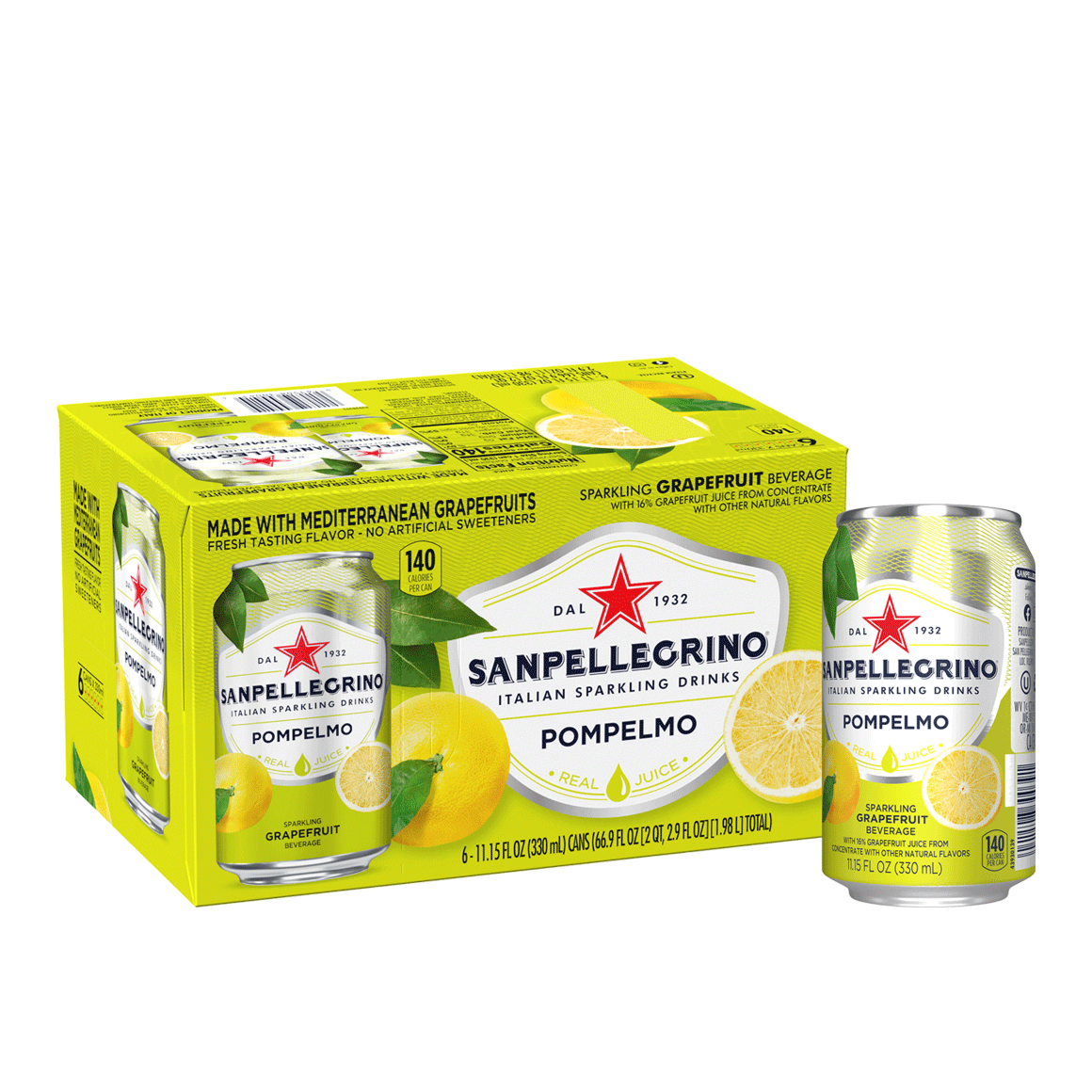 Sanpellegrino Lemon Italian Sparkling Drinks, 11.15 fl oz. Cans (6 Count)