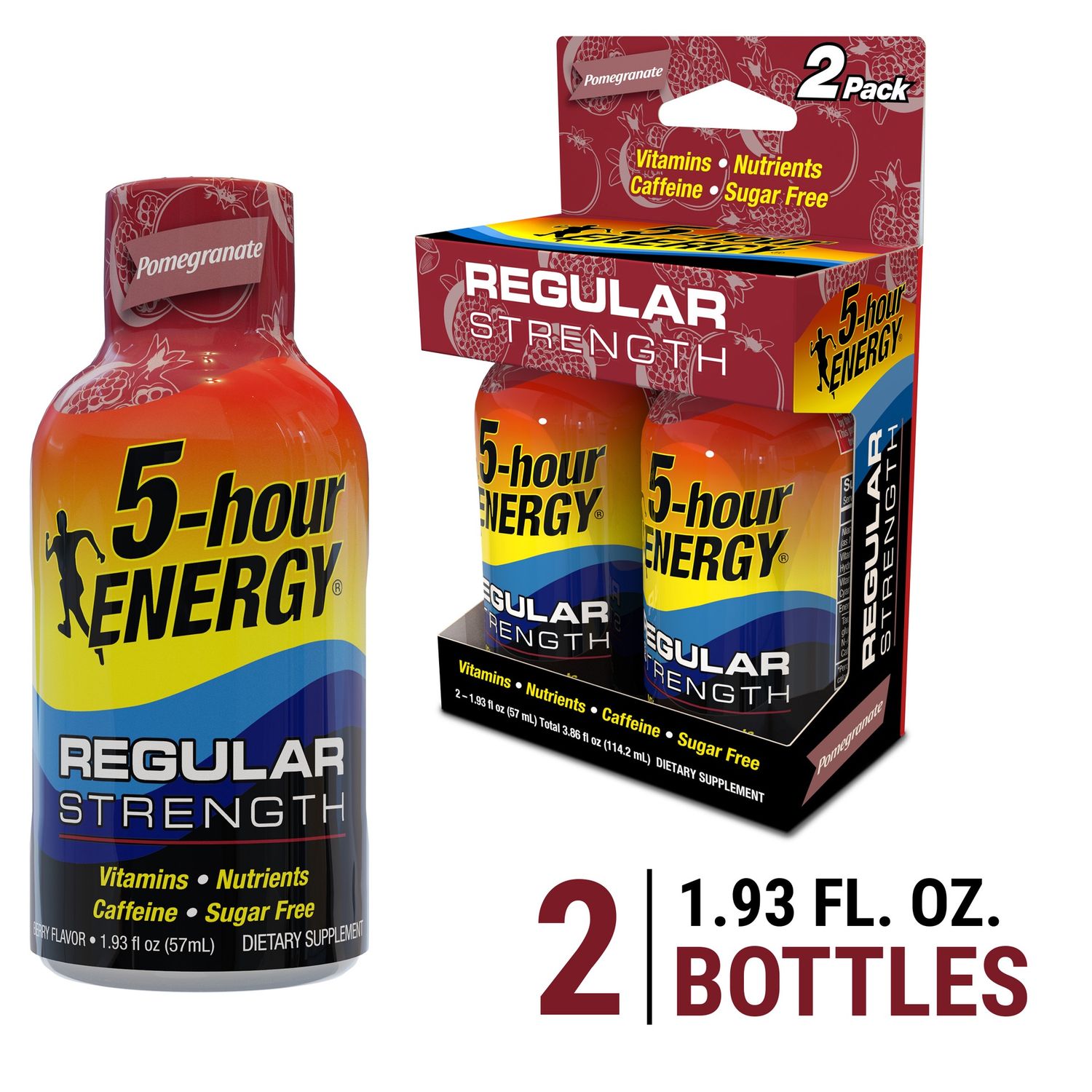 5-hour ENERGY Shot, Regular Strength, Pomegranate, 1.93 oz, 2 Pack