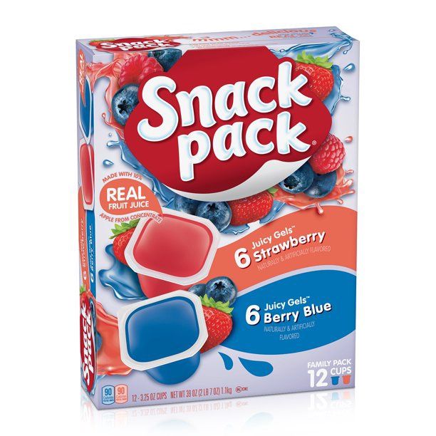 Snack Pack Strawberry &amp; Berry Blue Juicy Gels with Real Fruit Juice, 3.25 Oz, 12 Pack