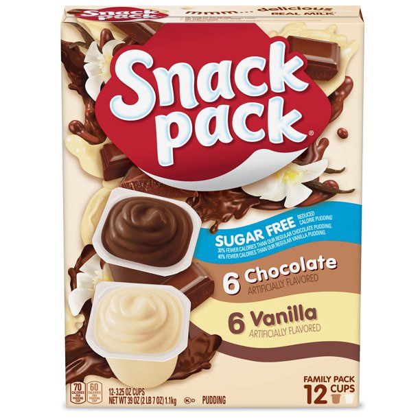 Snack Pack Sugar Free Chocolate &amp; Vanilla Pudding Cups, 3.25 oz, 12 Pack