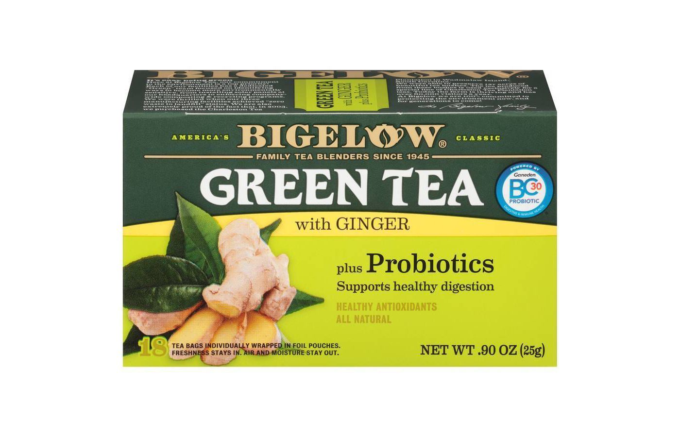 Bigelow Green Tea with Ginger plus Probiotics Tea Bags - 18ct