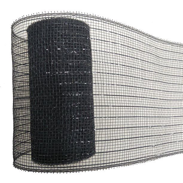 Black Metallic Poly Mesh Ribbon