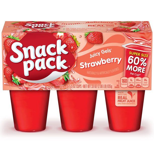 Snack Pack Strawberry Juicy Gels with Real Fruit Juice, Super Size, 5.5 oz, 6 Pack