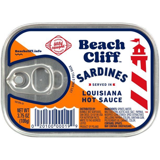Beach Cliff Sardines in Louisiana Hot Sauce, 3.75 oz Can