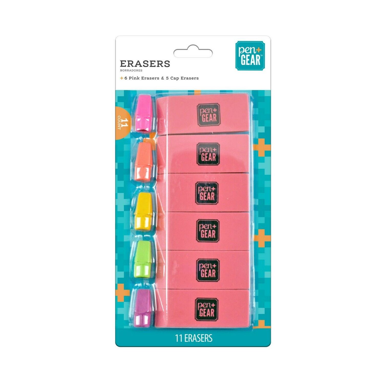 Pen Gear Eraser Kit 6 Large Pink And 5 Colored Pencil Caps