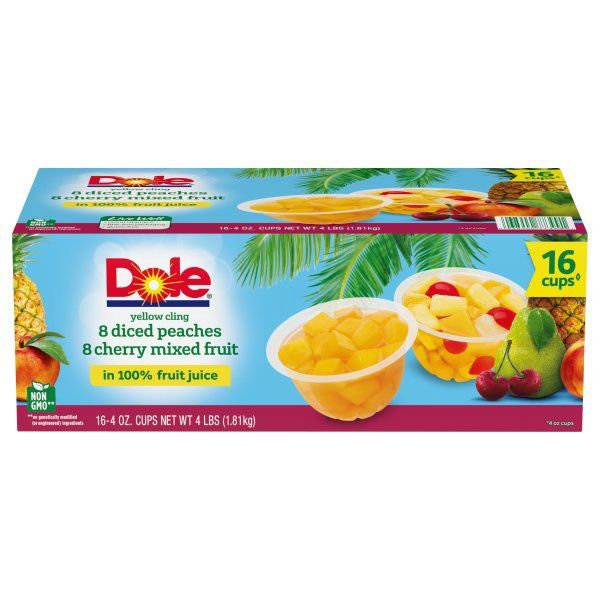 Dole Diced Peaches &amp; Cherry Mixed Fruit in 100% Fruit Juice 16-4 oz.