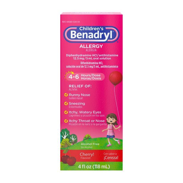 Children&#39;s Benadryl Allergy Liquid, Cherry, 4 Fluid Ounce