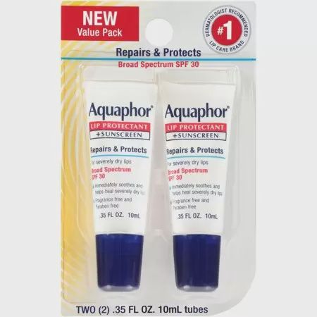 Aquaphor, Lip Protectant plus Sunscreen, SPF 30, 2 Tubes, 0.35 fl oz 10 ml