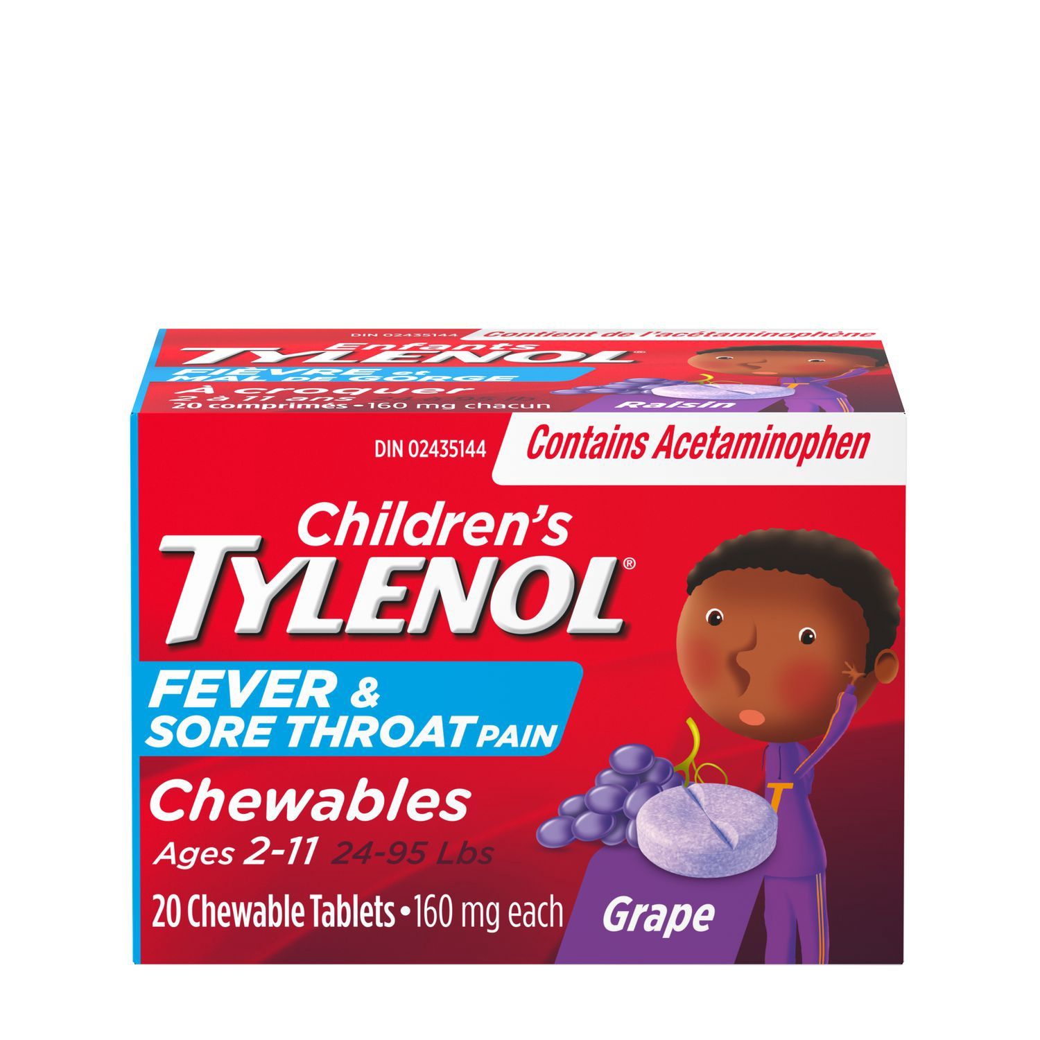 Tylenol Tylenol Childrens Pain Relief Acetaminophen Chewables, Grape, 20 Tablets