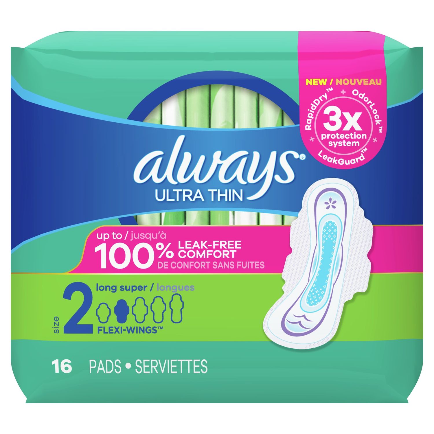 Always Ultra Thin Long Super Flexi Wings 16 Ct