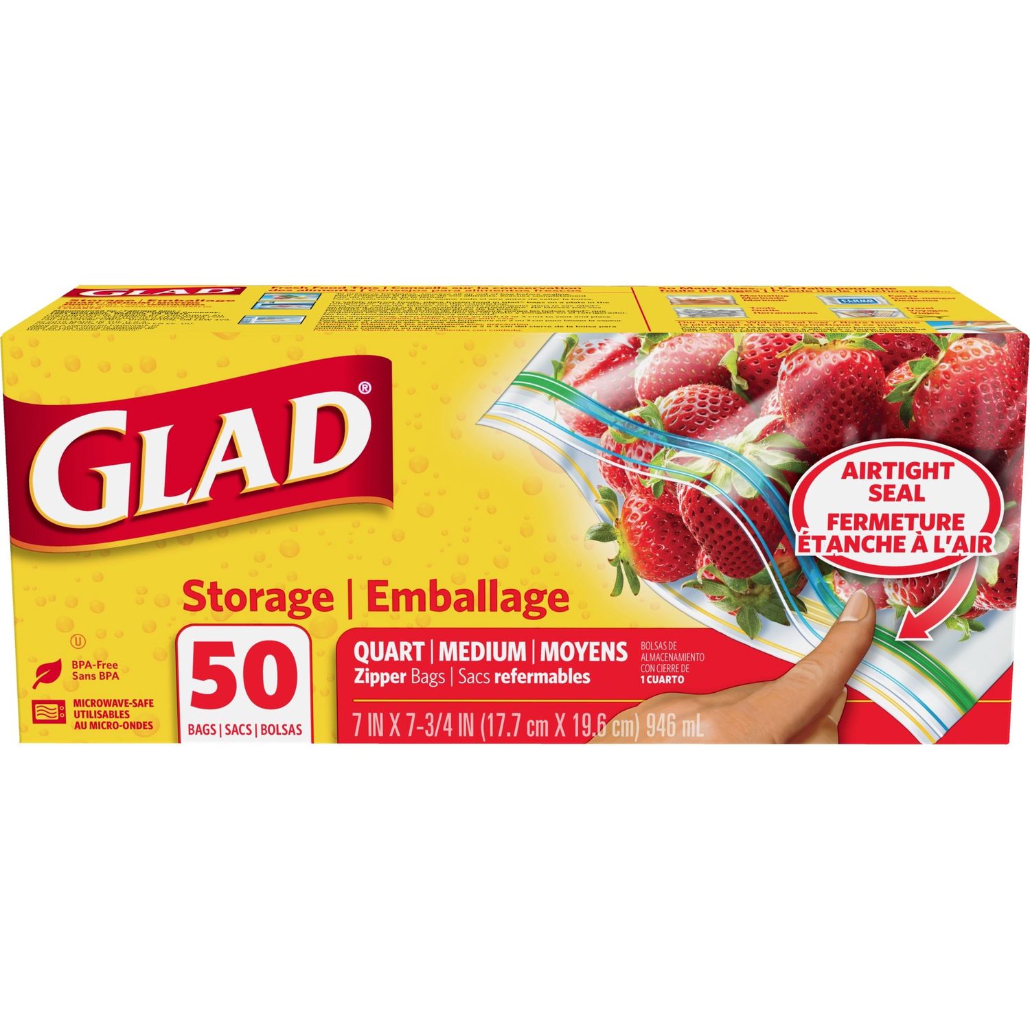 Glad Zipper Storage Quart Bags 50 Ct