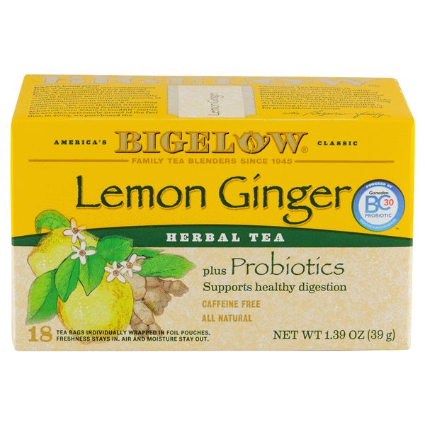Bigelow Lemon Ginger Plus Probiotics Herbal Tea Bags - 18ct