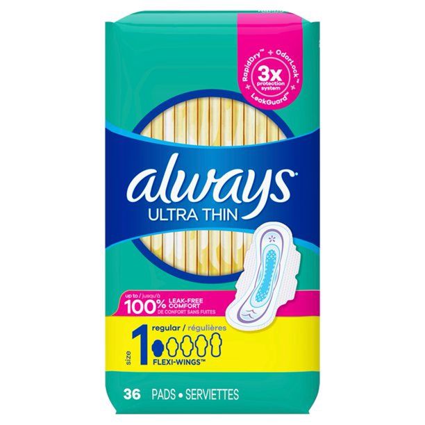 Always Ultra Thin Pads Unscented Regular Absorbency Size 1 36 Ct