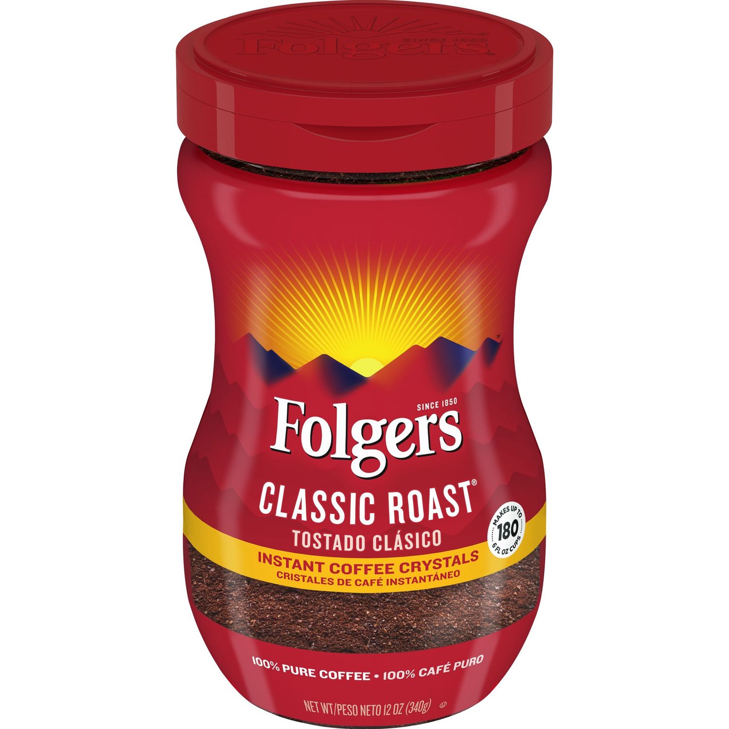 Folgers Instant Coffee Crystals Classic Roast, 12 oz