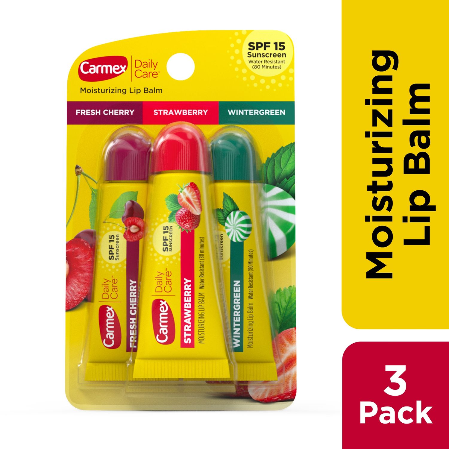 Carmex Lip Balms, SPF 15, Multi-Flavor, 3 Pack