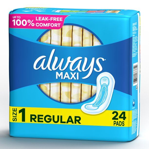 Always Maxi Pads Regular Super Absorbency Unscented Size 1, 24 Ct
