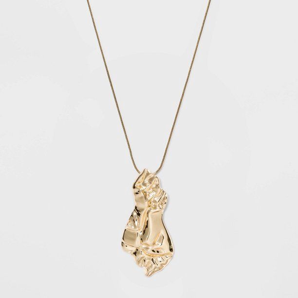 A New Day Gold Hammered Metal Pendant Necklace