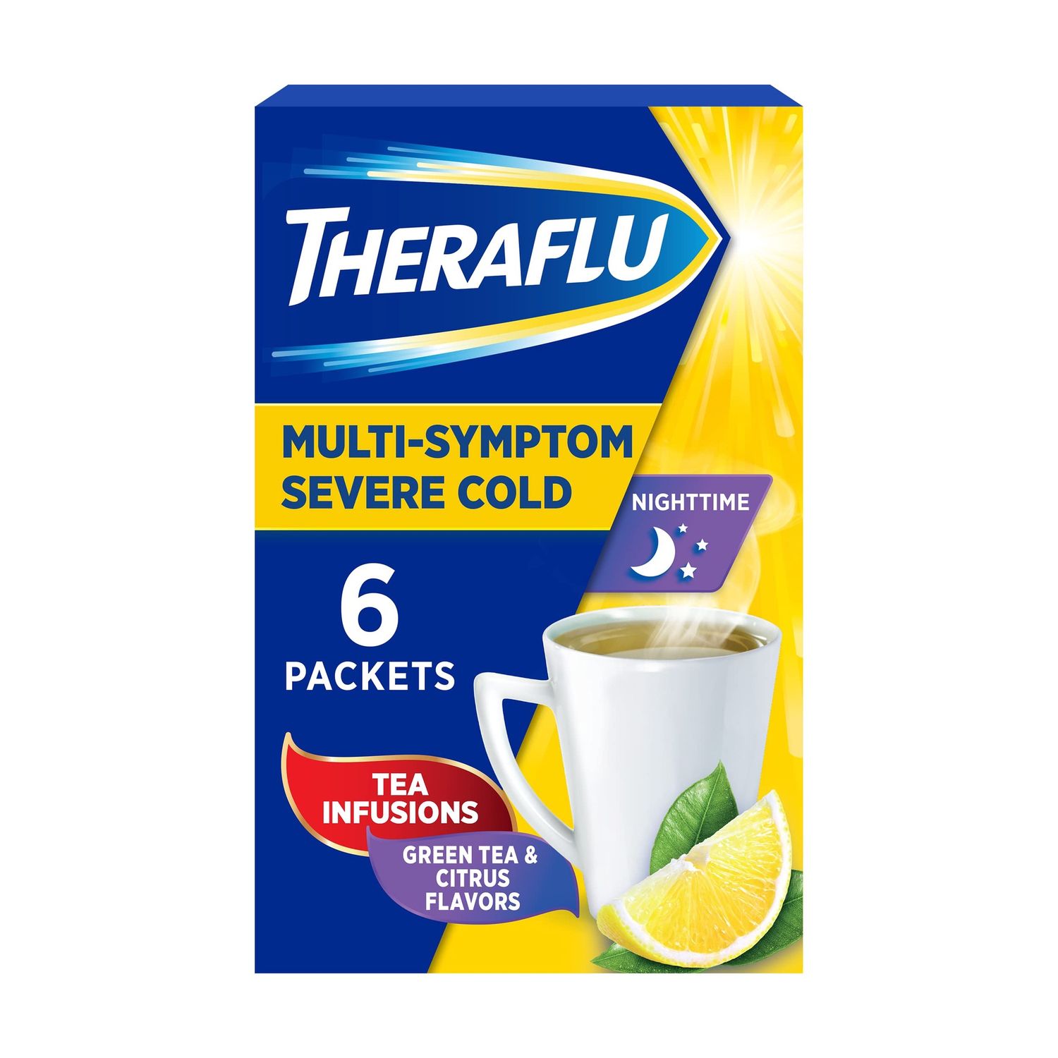 Multi-Symptom Severe Cold Packets Lipton Green Tea &amp; Honey Lemon Flavors - 6 Ct.