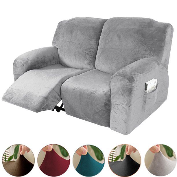6 Piece Velvet Recliner Cover for 2 Cushion Reclining Loveseat
