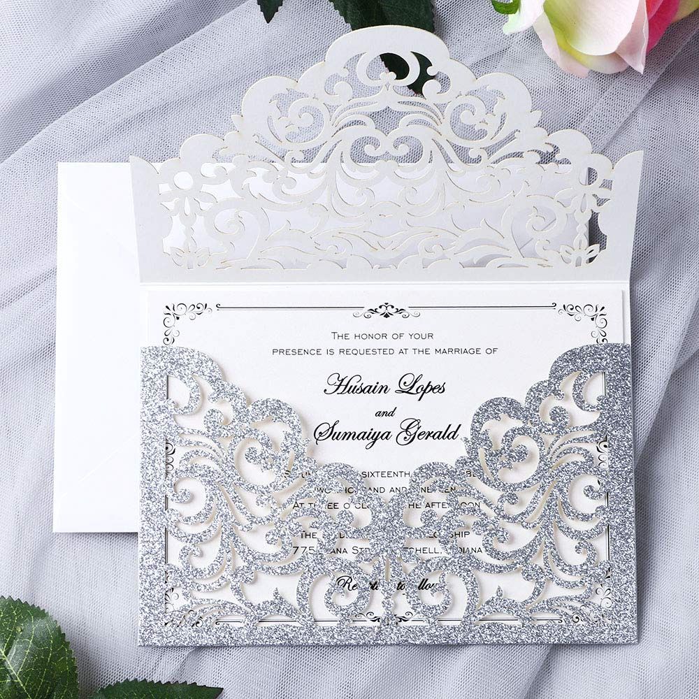 YIMIL  Laser Cut Wedding Invitation Card with Envelope for ceremony.