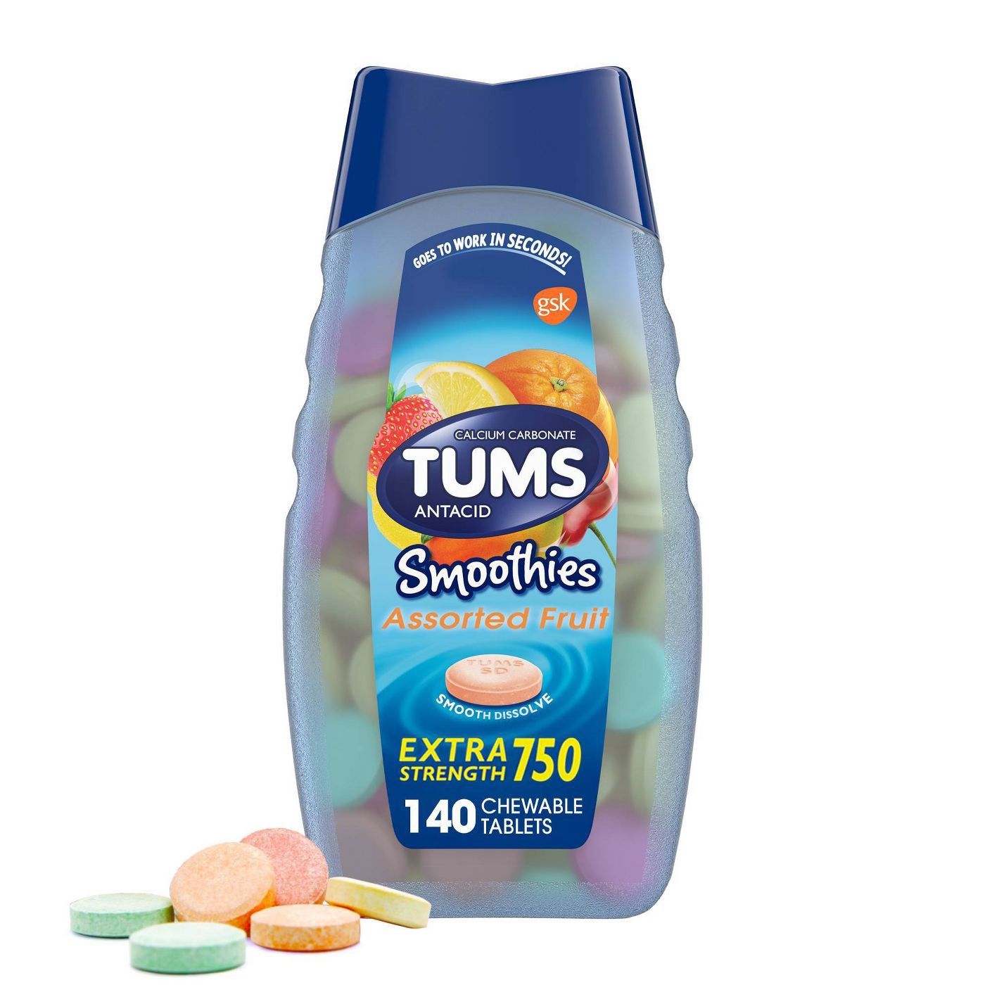 TUMS Extra Strength Smoothies Assorted Fruit Antacid Chewable Tablets - 140ct