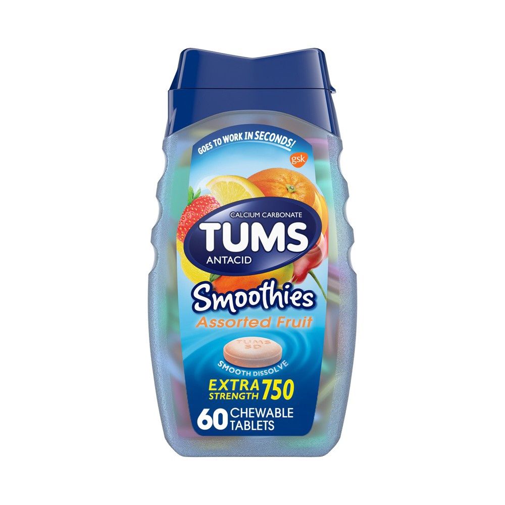 Tums Smoothies Assorted Fruit Extra Strength Antacids, 60 Ct