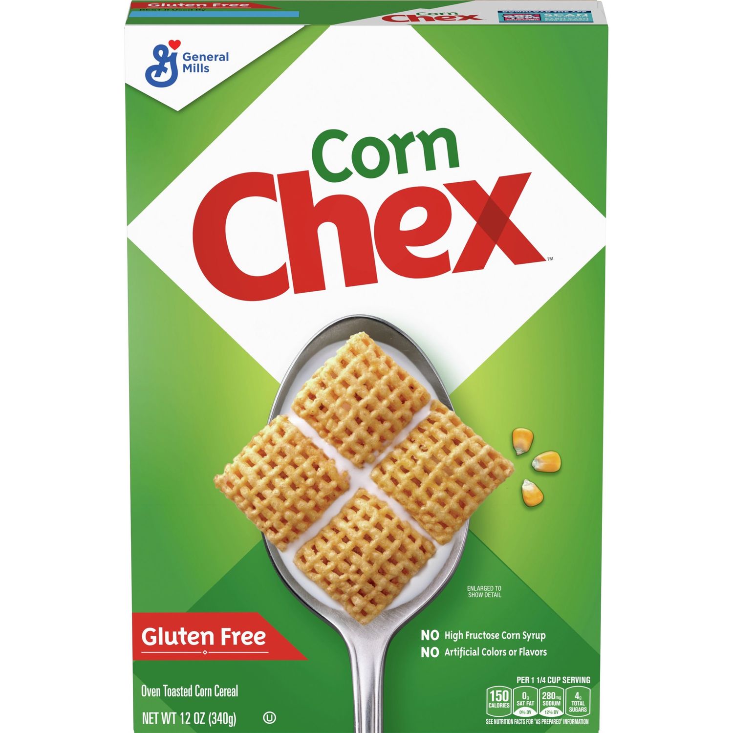 Corn Chex Cereal, Gluten Free Breakfast Cereal, Made with Whole Grain, 12 OZ