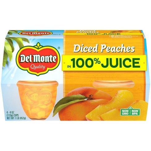 Del Monte Diced Peaches In 100% Juice Fruit Cups 4ct/16oz