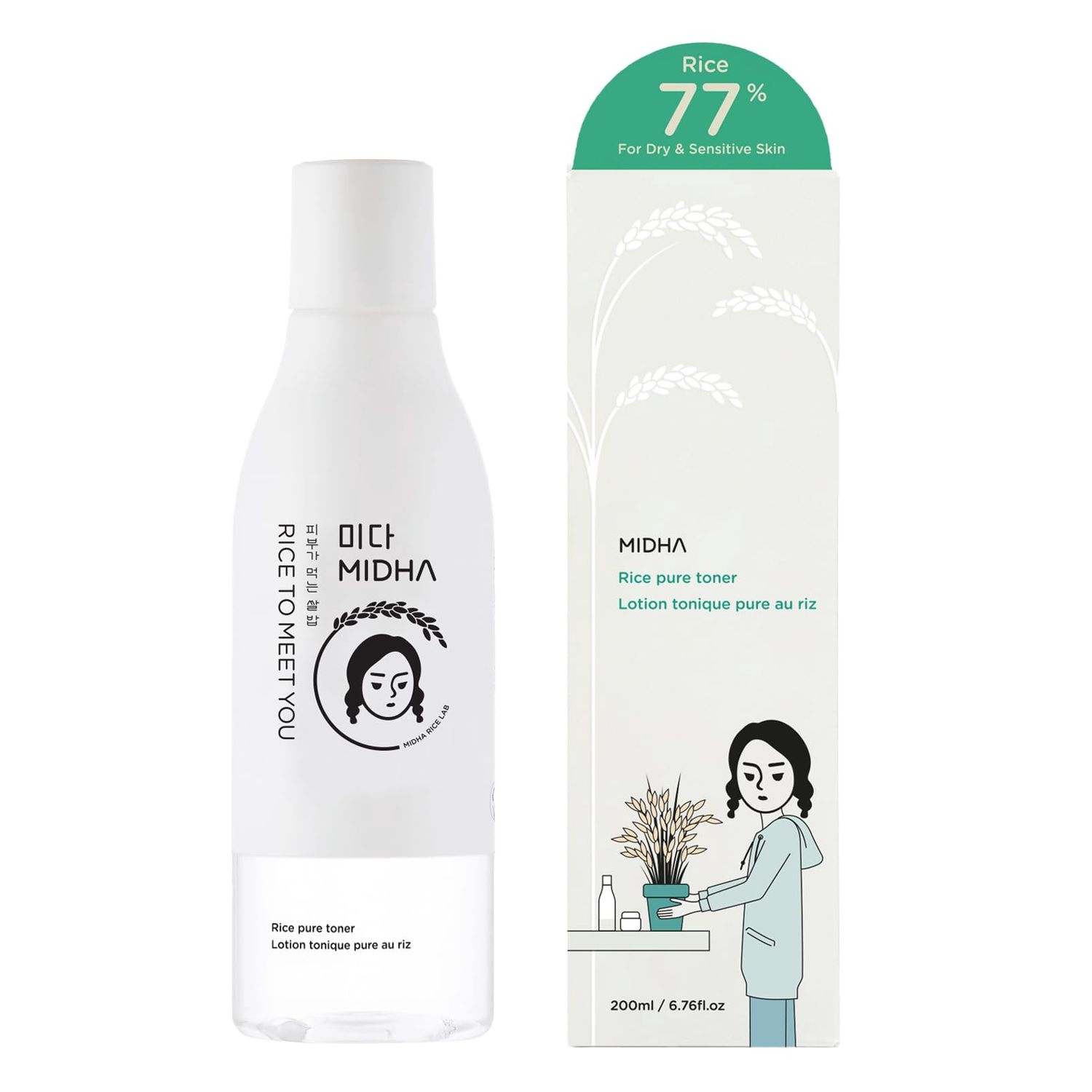 MIDHA Rice Toner  77% Pure Rice bran  Face Toner Astringent 6.76 Fl Oz