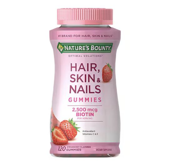 Nature's Bounty Hair, Skin &amp; Nails Gummies with Biotin Strawberry 120ct