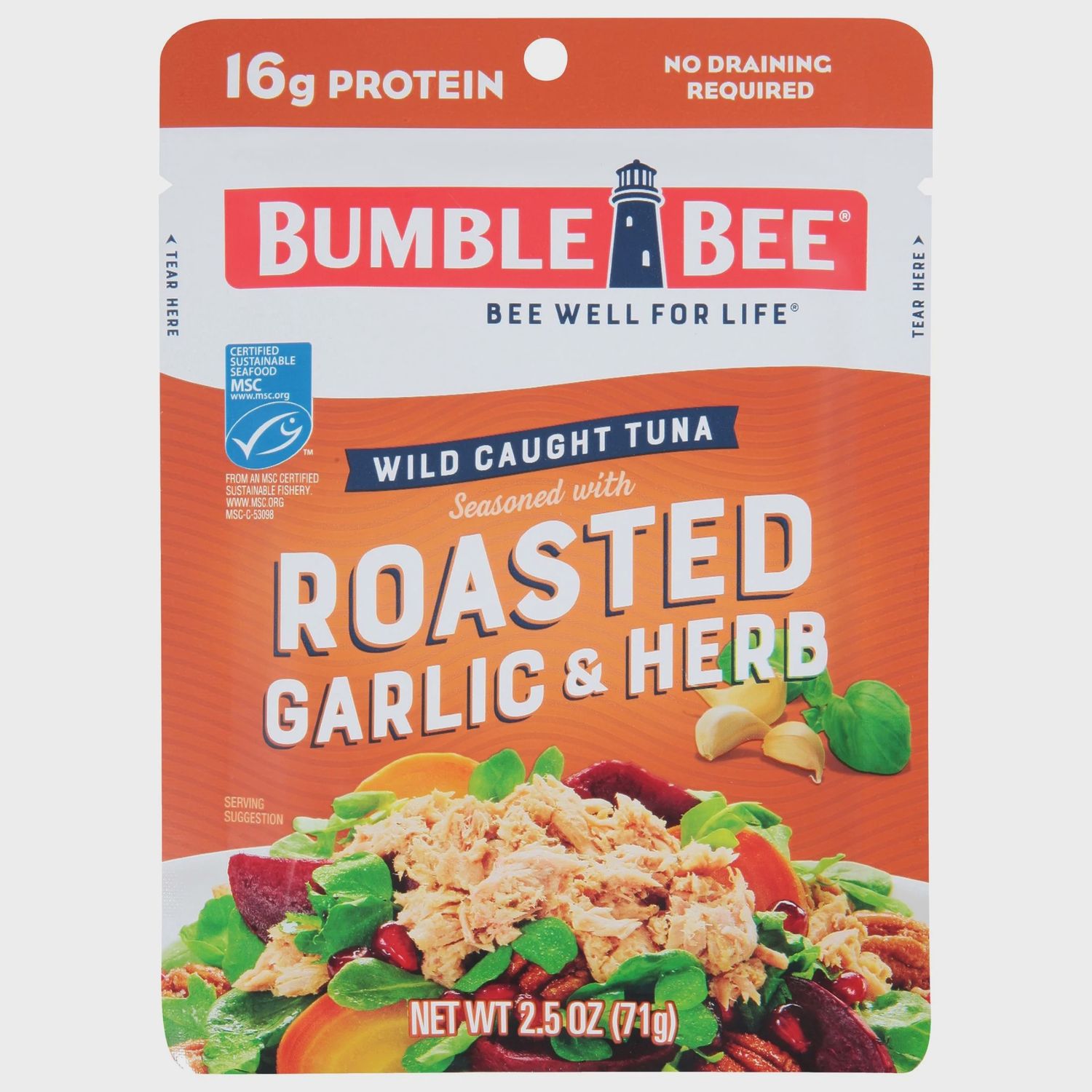 Bumble Bee 14g Protein Roasted Garlic &amp; Herb Seasoned Tuna 2.5 Oz