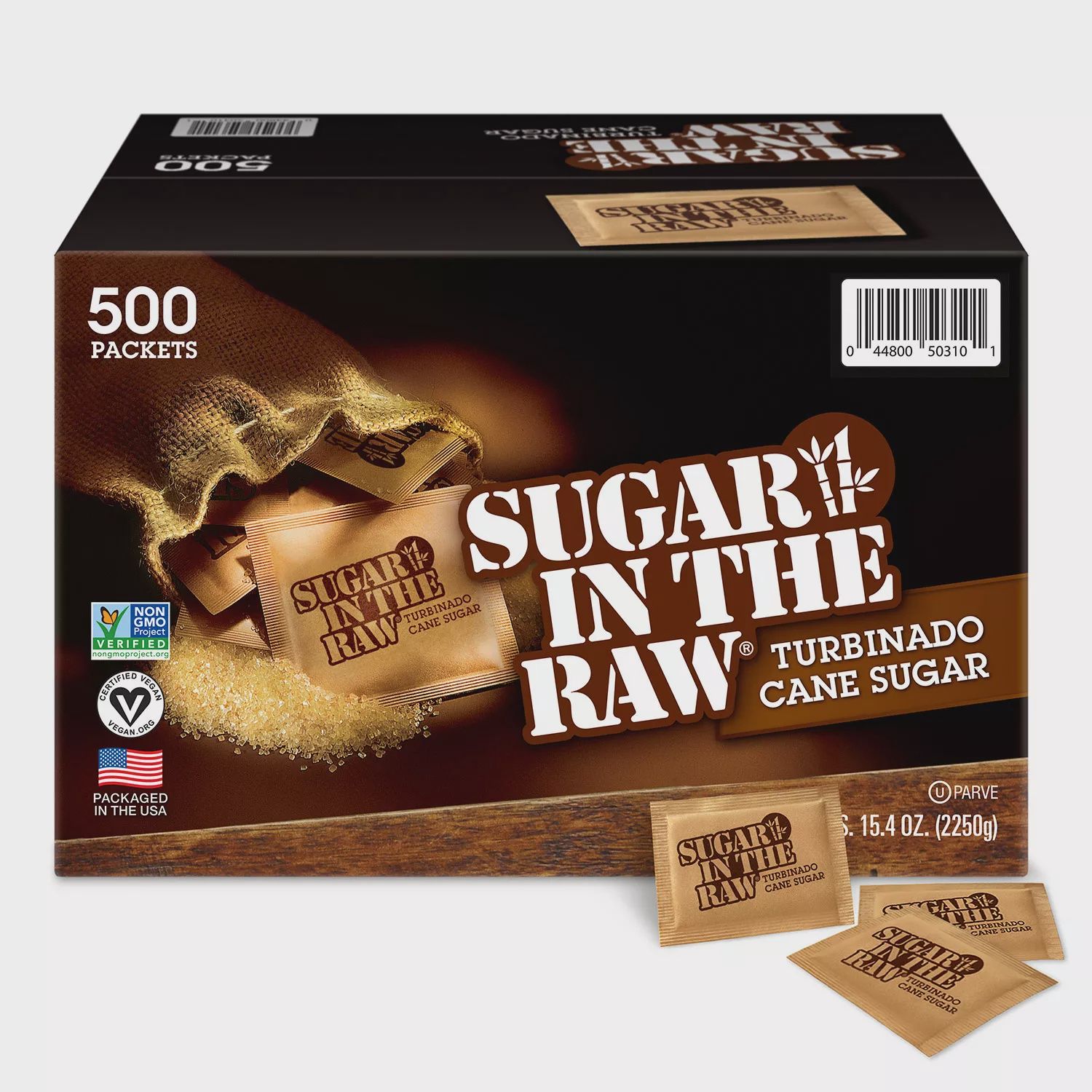 Natural Cane Turbinado Sugar from Hawaii 500 Count 4.5 gm Packets
