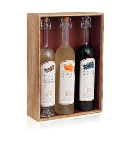 CONFEZIONE POLI LEGNO: 3 GRAPPE CLASSICA+MIELE+MIRTILLO