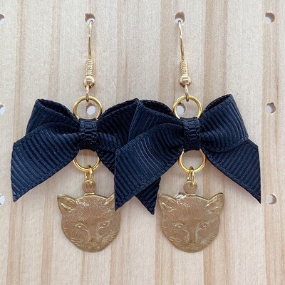 cat head earrings (2 colors), color: black/gold