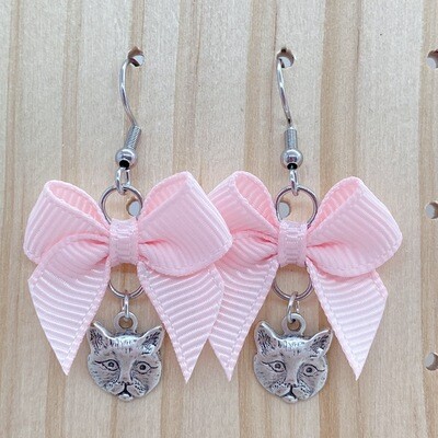 tiny cat head earrings (2 colors), color: pink/silver