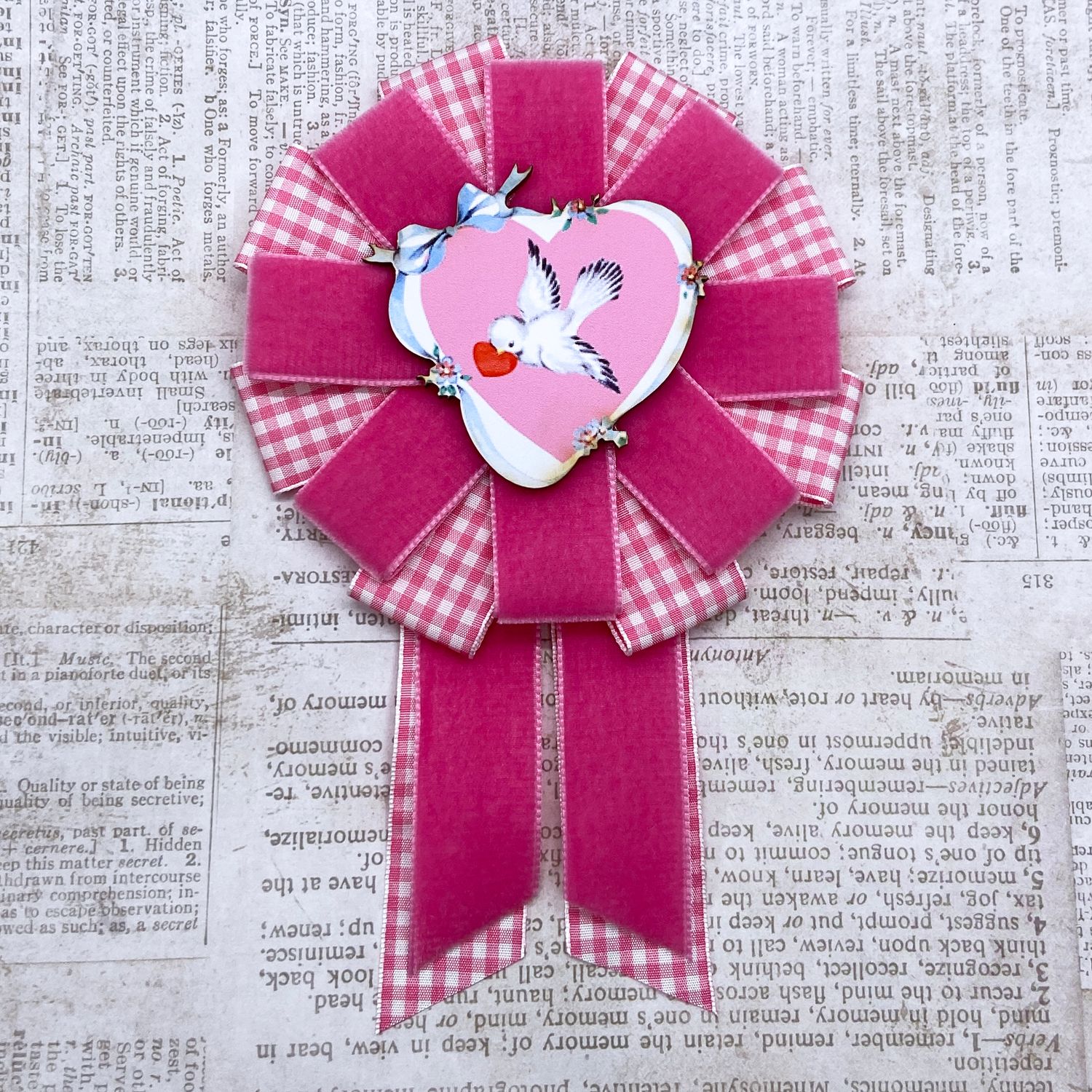 pink vintage valentine heart rosette (bird)