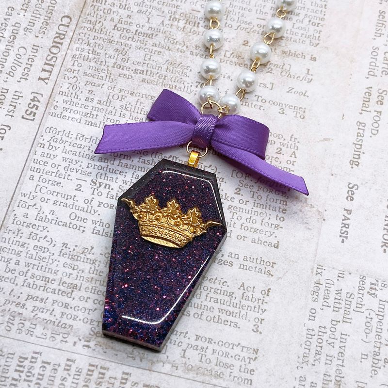 purple crown coffin necklace