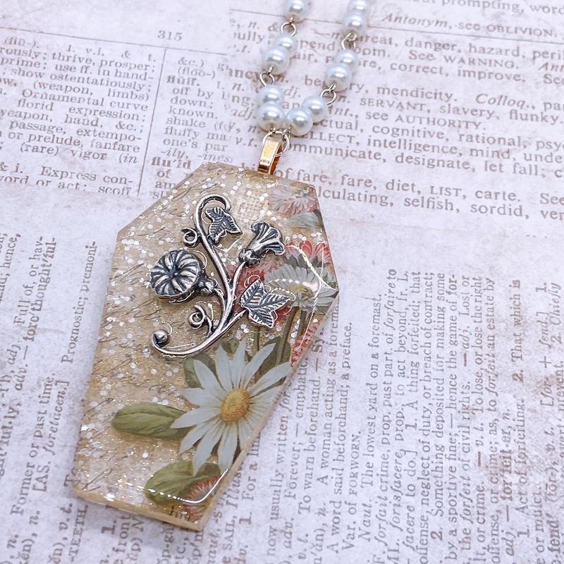 floral botanical coffin necklace