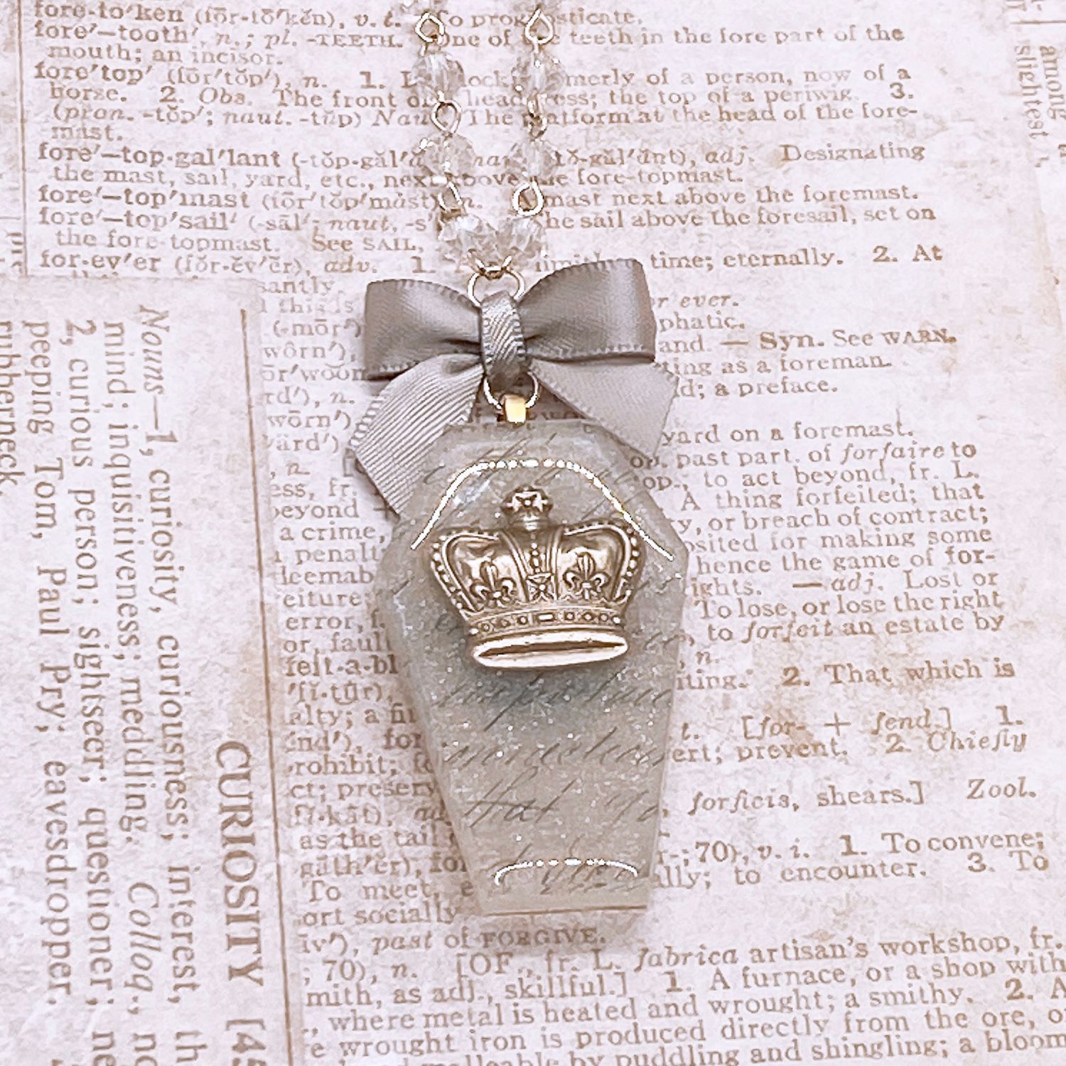 silver crown coffin necklace